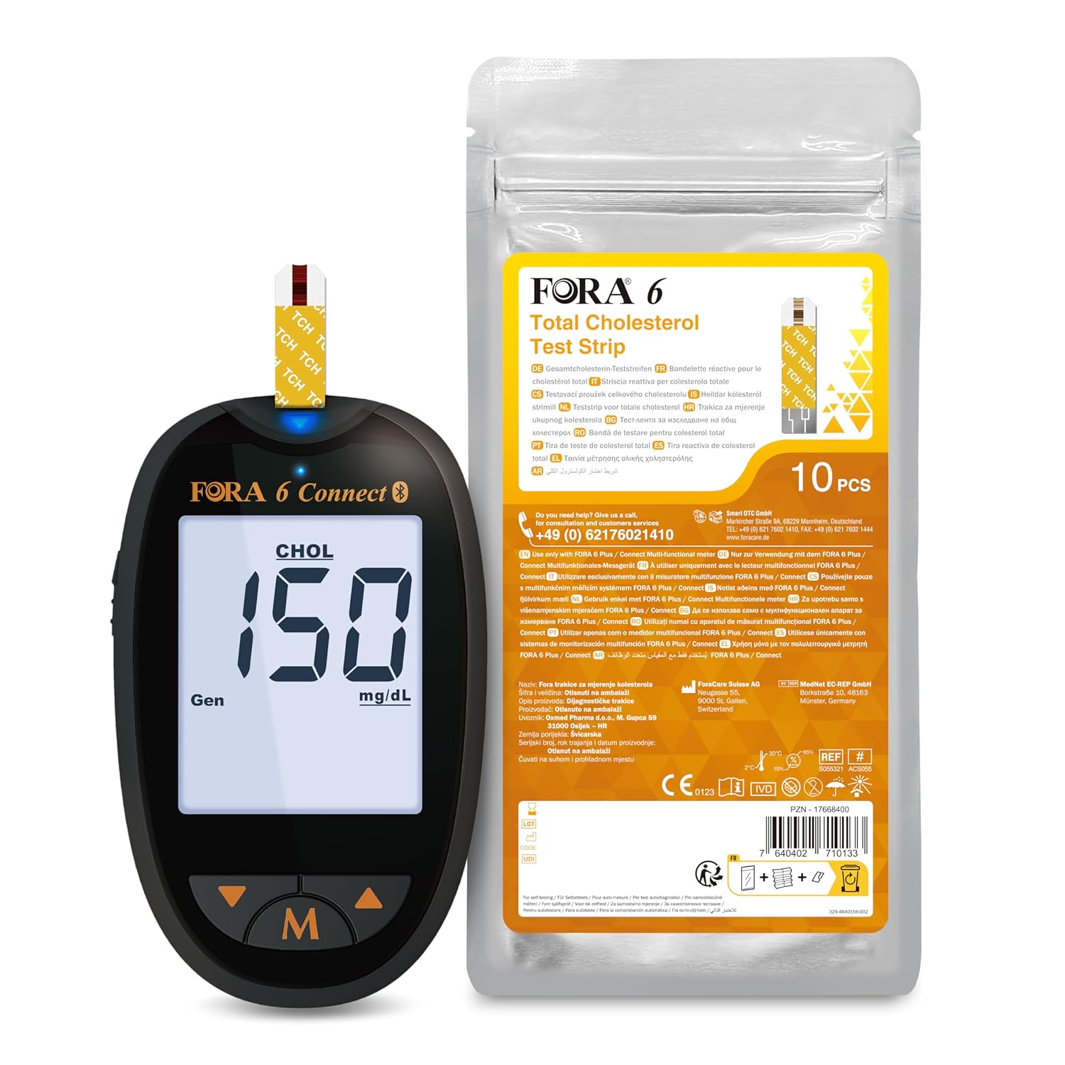 FORA 6 Connect mit 10 Gesamtcholesterin-Teststreifen
