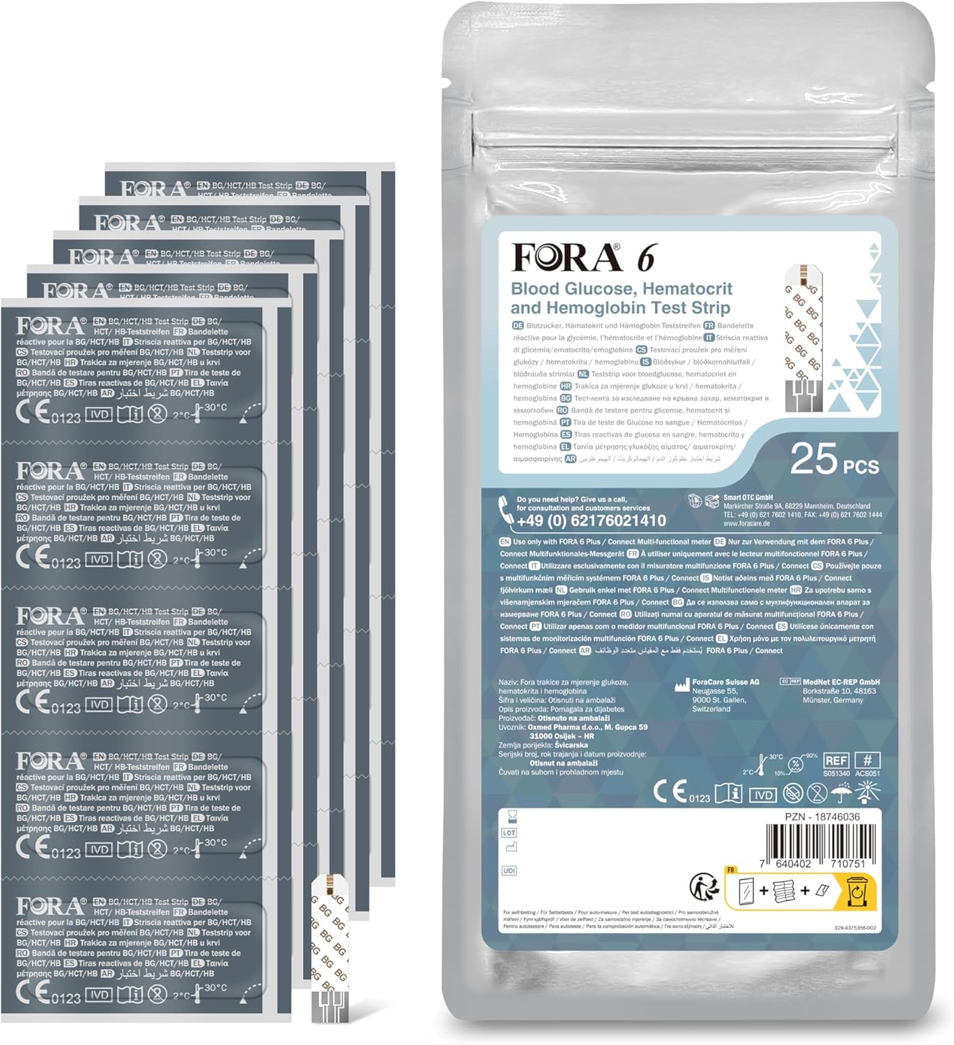 3-in-1 Teststreifen für Blutzucker, Hämatokrit und Hämoglobin für Fora 6