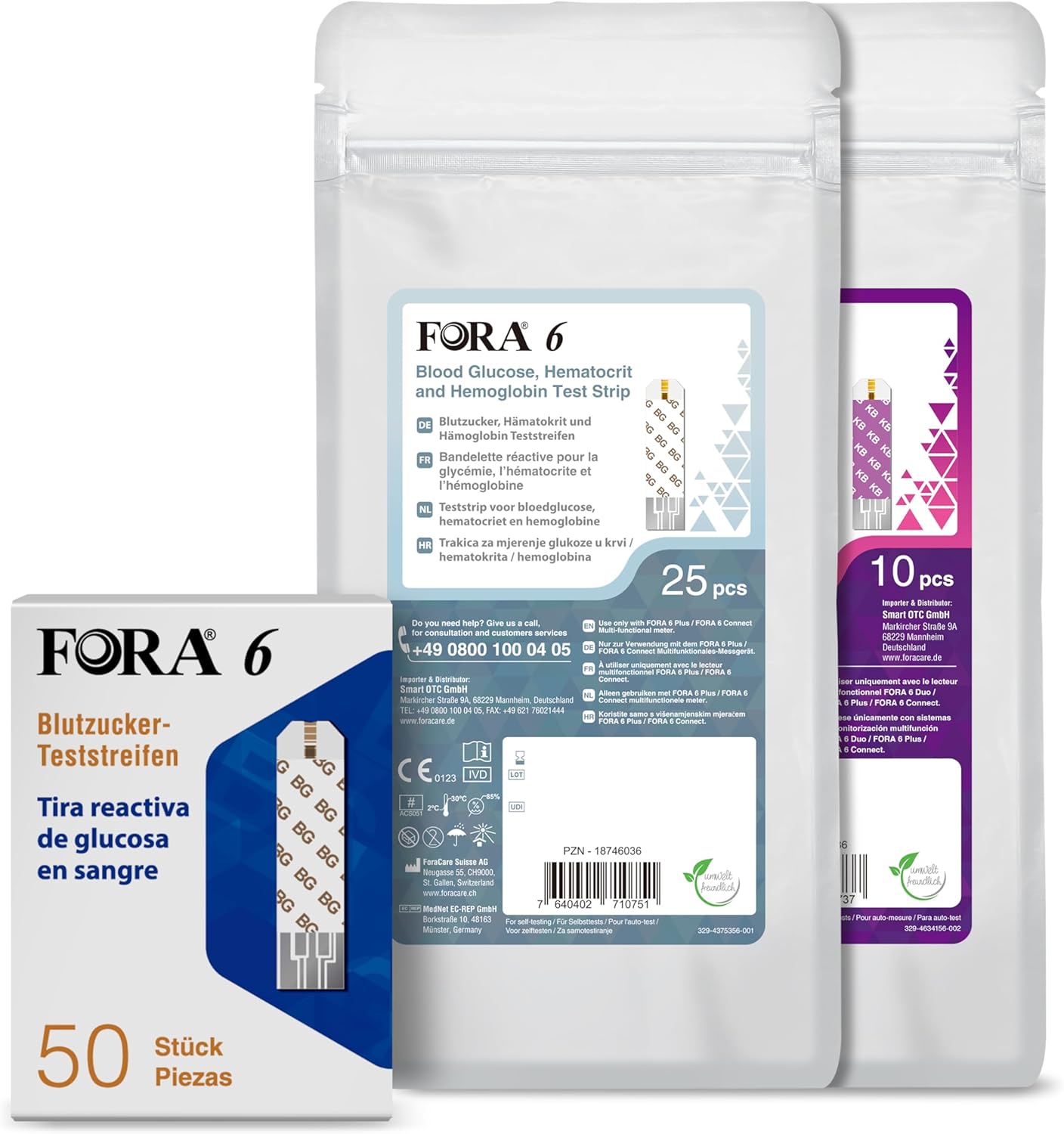 Blutzucker, Keton und 3-in-1 Teststreifen Set für Fora 6