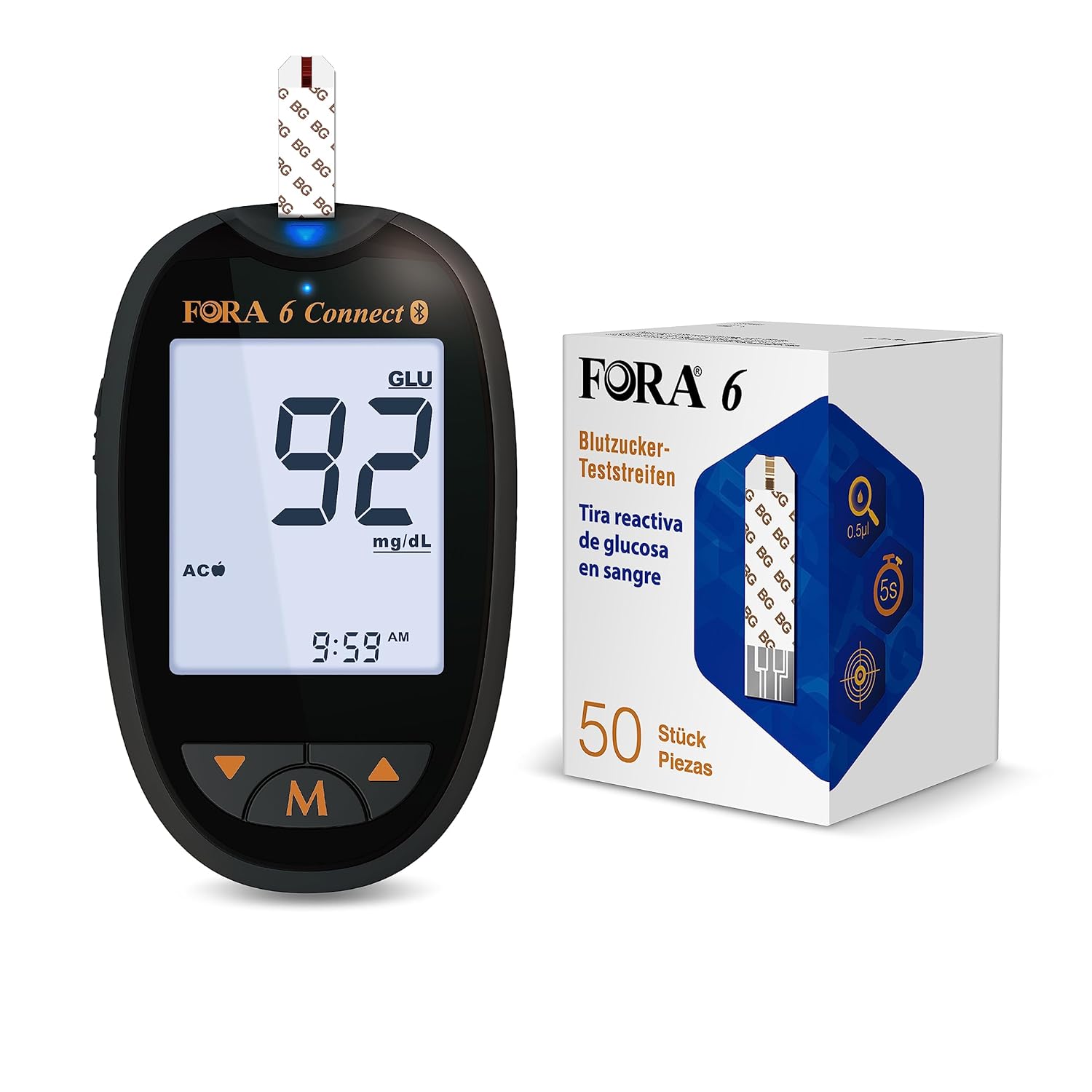 FORA 6 Connect (mmol/l) mit 50 Blutzucker Teststreifen