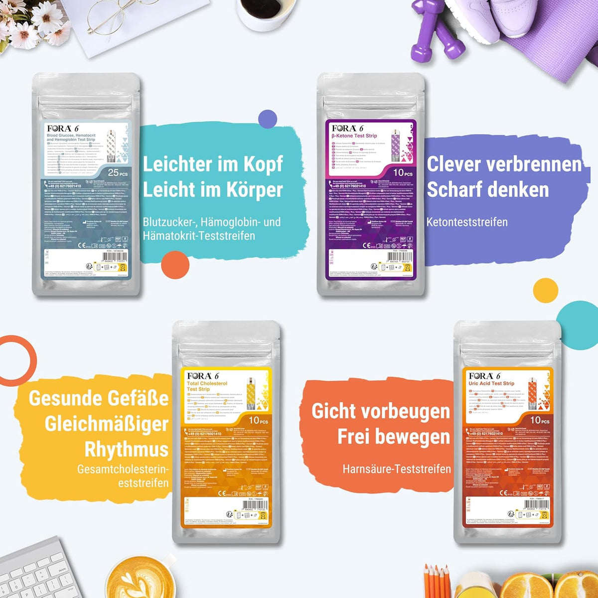 FORA 6 Connect Lila-Set mit 3-in-1-Teststreifen, Bild 3