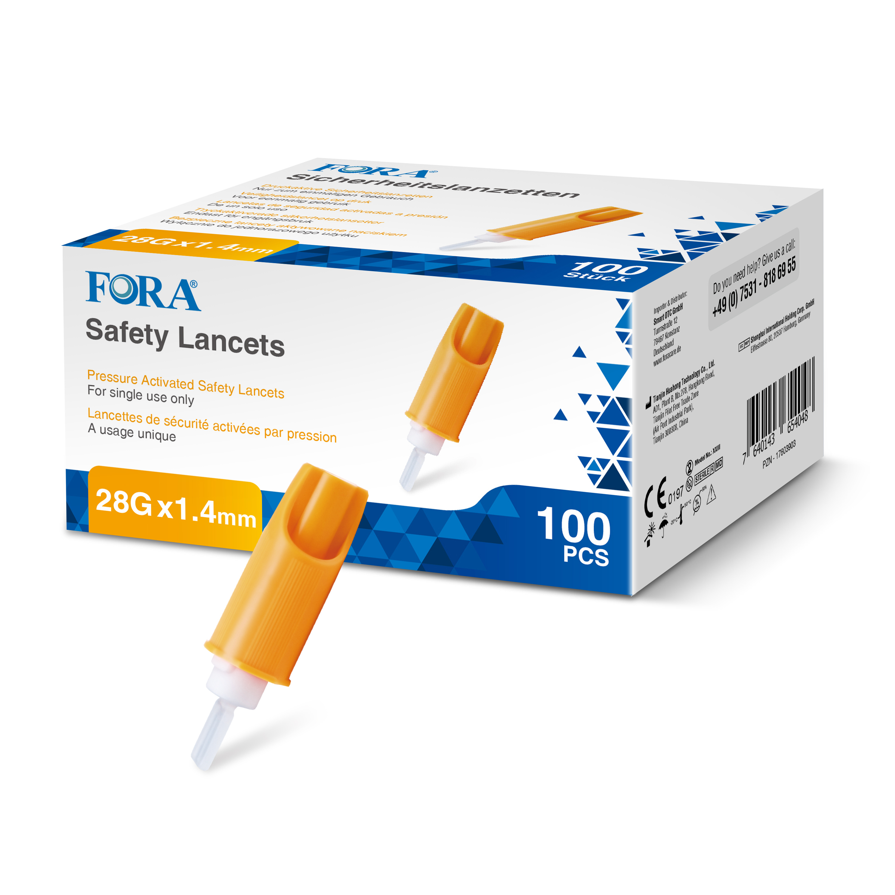 FORA Sicherheitslanzetten 28G – 1.4 mm, 100 Stück