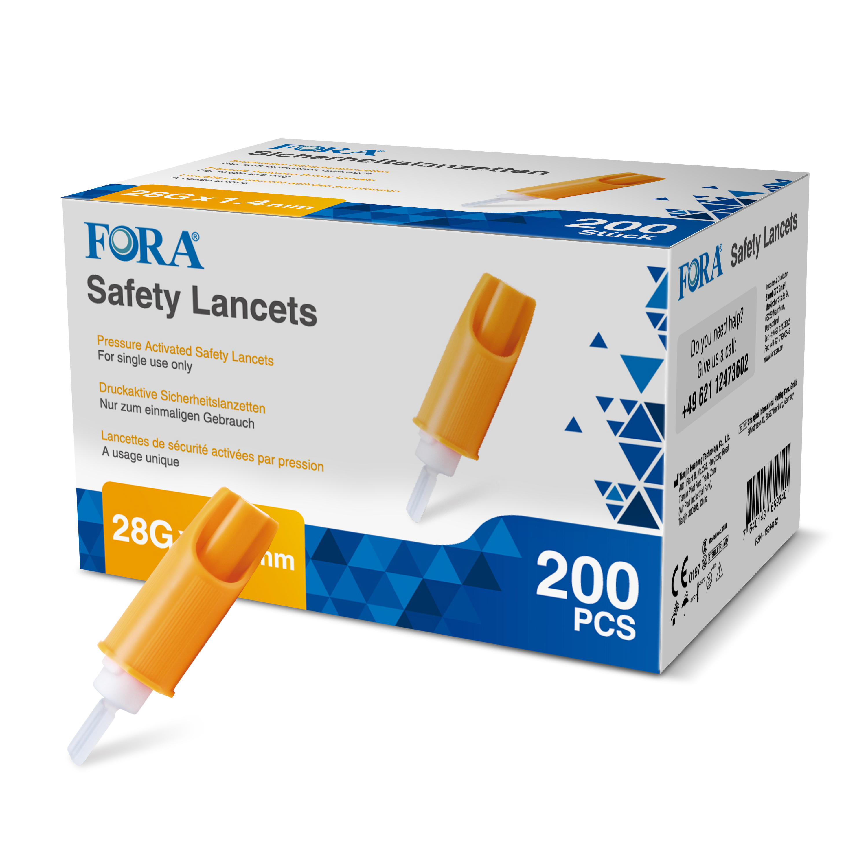 FORA Sicherheitslanzetten 28G – 1.4 mm, 200 Stück