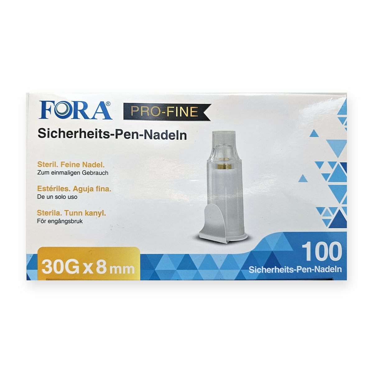 FORA PRO-FINE Sicherheits-Pen-Nadeln 30G × 8 mm, 100 Stück