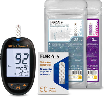 FORA 6 Connect (mmol/l) mit 50 Blutzucker-, 25x 3in1- und 10 Keton Teststreifen